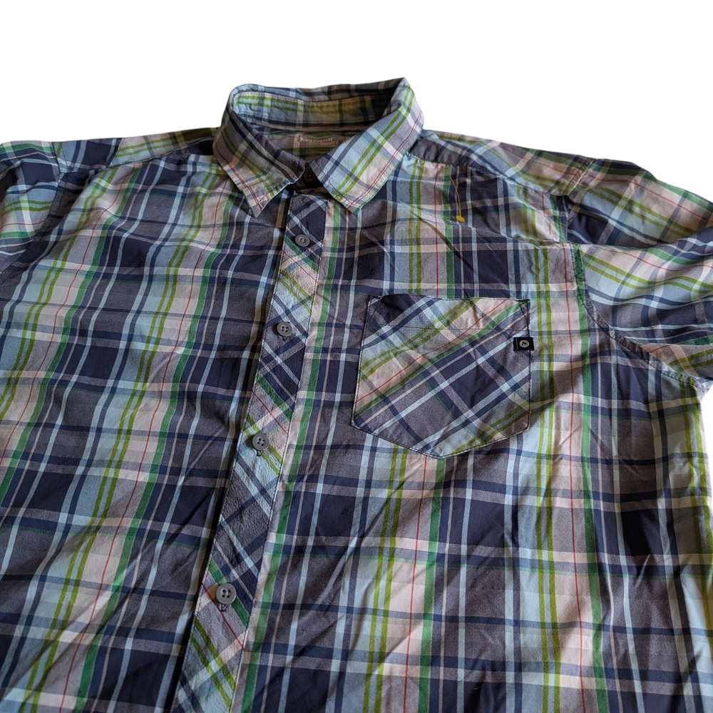Men's Marmot blue Madras Plaid Button Down Short Sleeve Shirt - Multicolor